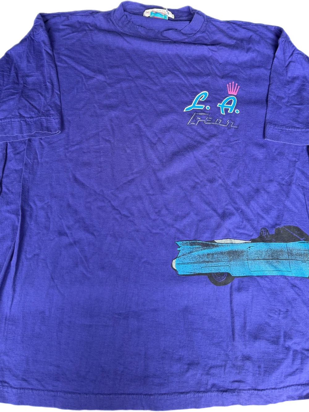L.A. Gear Purple Short Sleeve Tee with Turquoise Car Graphic